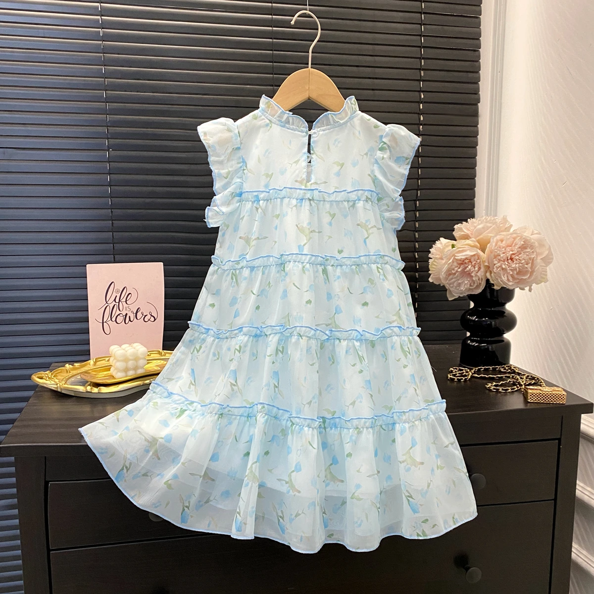 Girls Princess Dresses Summer Floral Print Mesh Comfortable Cake Dress Children's Clothing Costume Vestidos