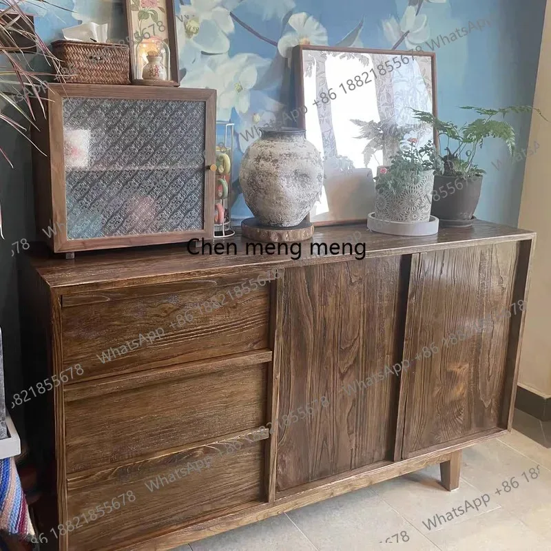 

RR Solid wood wabi-sabi entrance cabinet New Chinese retro dining side cabinet, simple art storage cabinet