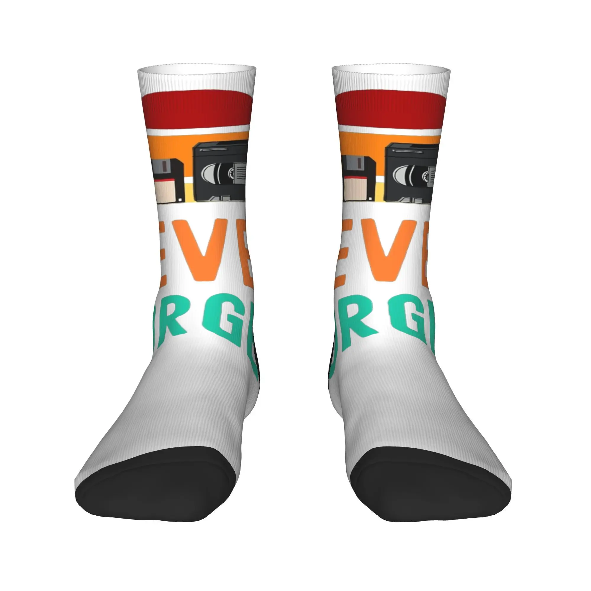 Never Forget 90s Nostalgia Socks  Vintage Stockings Autumn Non Skid Unisex Men Socks High Quality Custom Outdoor Sports Socks