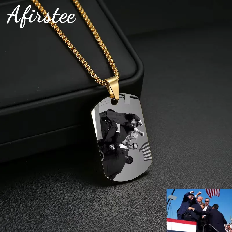 Afirstee Custom Donald Trump's Iconic Moment Picture Personalized Stainless Steel Pendant Necklaces For Men Women Jewelry Gifts