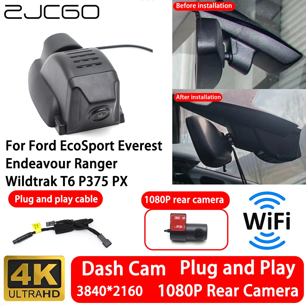 

for Ford EcoSport Everest Endeavour Ranger Wildtrak T6 P375 PX 4K Front Rear Camera Dash Cam Wifi Plug and Play Video Recorde