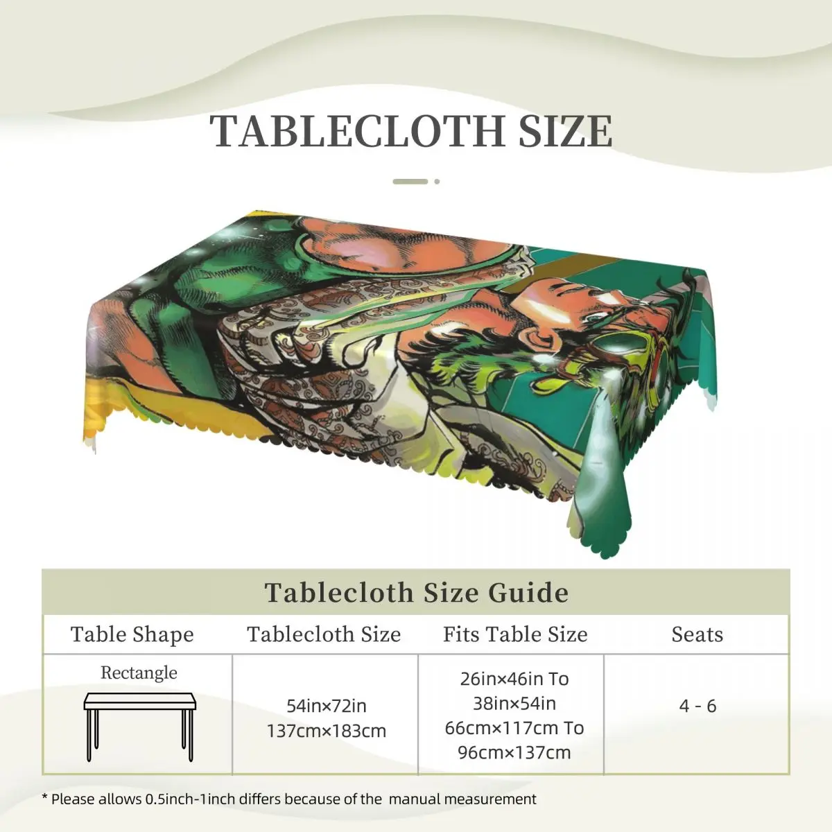 Jojo Bizarre Adventure Joseph Joestar Anime Customized Rectangular Tablecloth Waterproof Table Cover for Dining Table Cloth