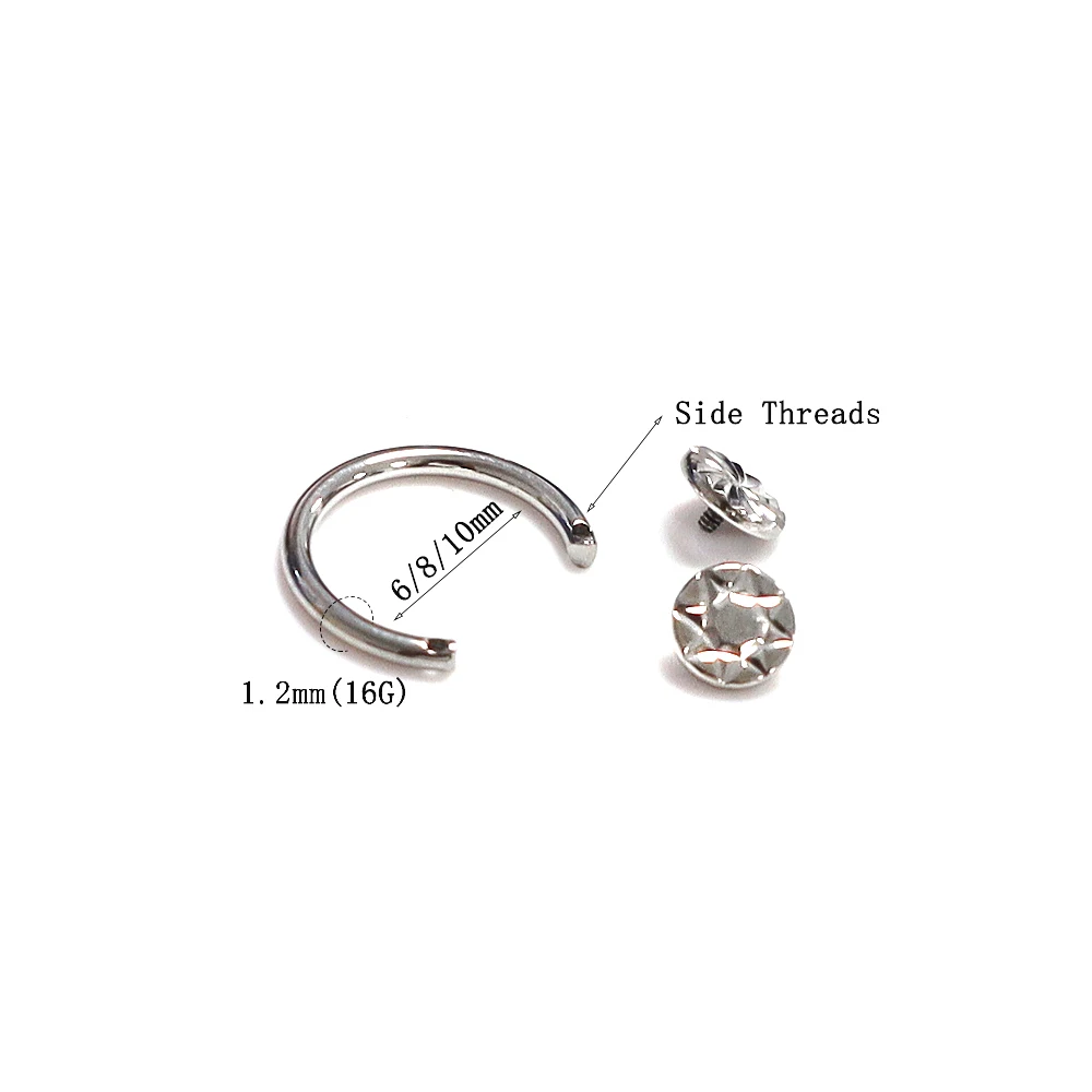 1 Pcs F136 Titanium 16G Side Threaded Model C Rod Flat Printed Horseshoe Ring Nasal Septal Ring Body Piercing Jewelry