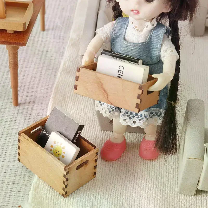 1/12 Dollhouse Mini Wooden Storage Basket Dollhouse Simulation Furniture Model Dolls House Micro Scene Decor Accessories