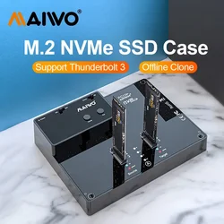 MAIWO Dual Bay M.2 NVMe SSD Enclosure Offline Clone 10Gbps USB 3.1 Gen2 External Case M2 Nvme Hard Drive box Copy External Case