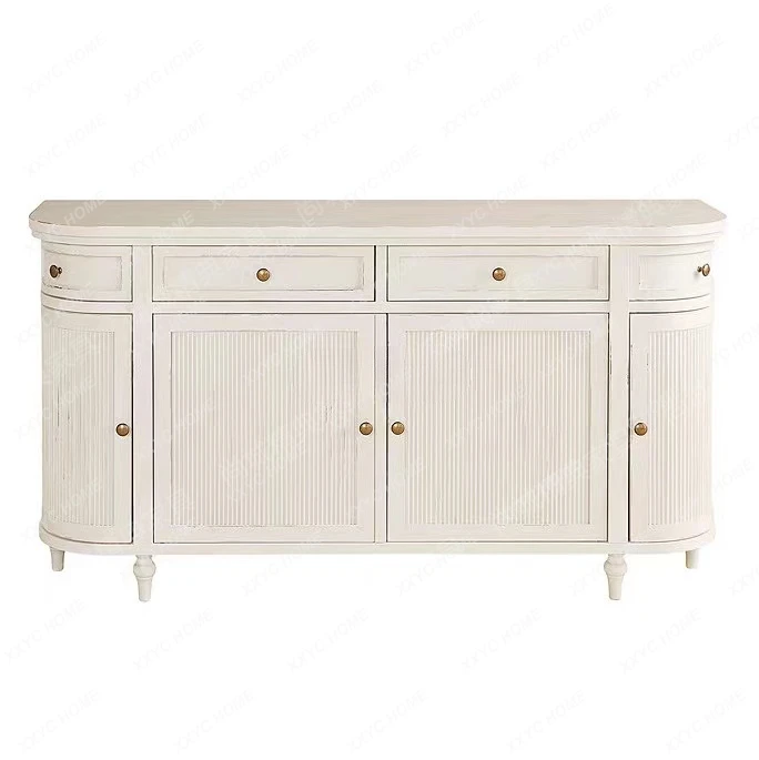 

French Retro Entrance Cabinet Simple Modern White Solid Wood Sideboard