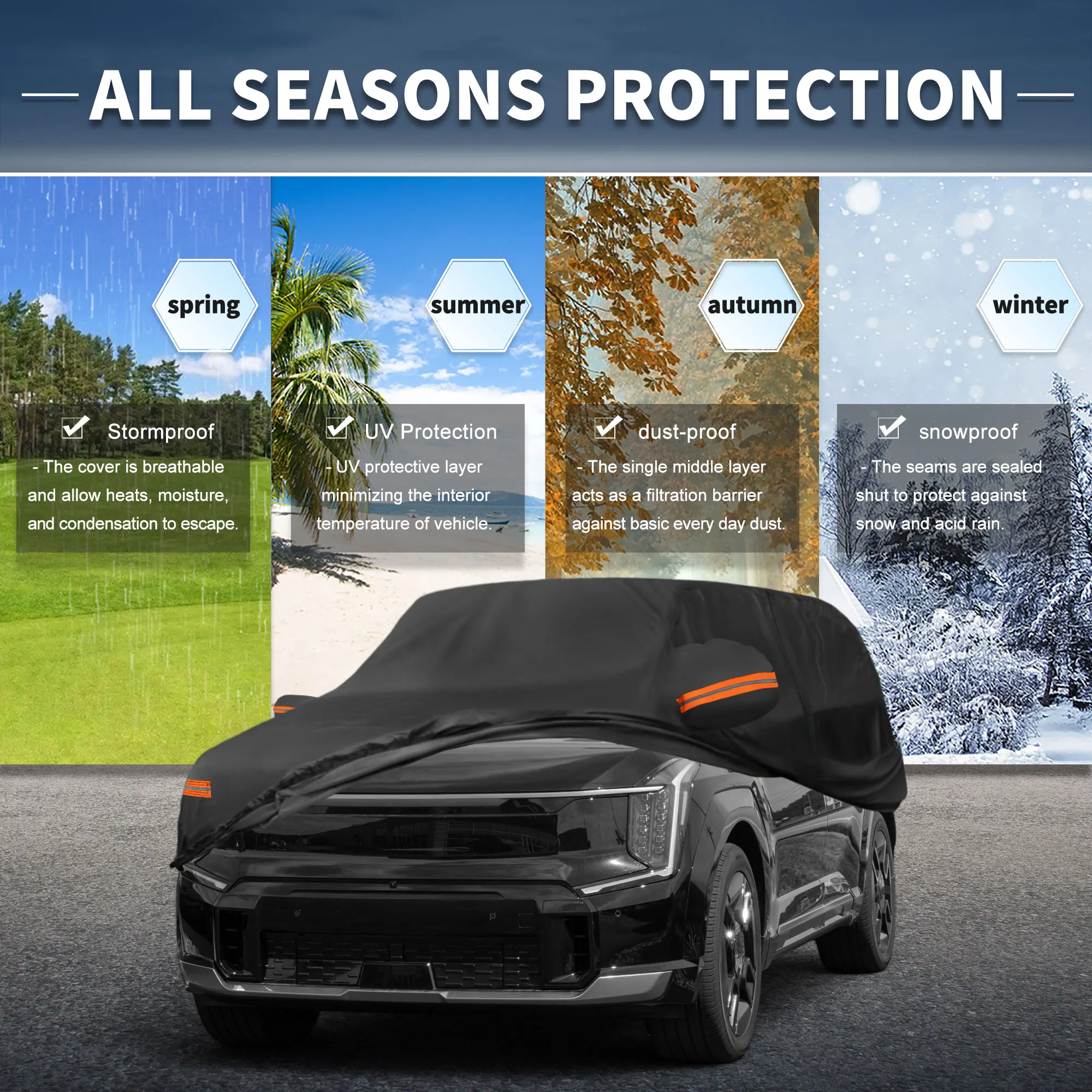 

Uxcell Car Cover Outdoor Waterproof Sun Rain Snow Hail Protection with Left Side Door Zipper 210D-Pu for Kia Ev9