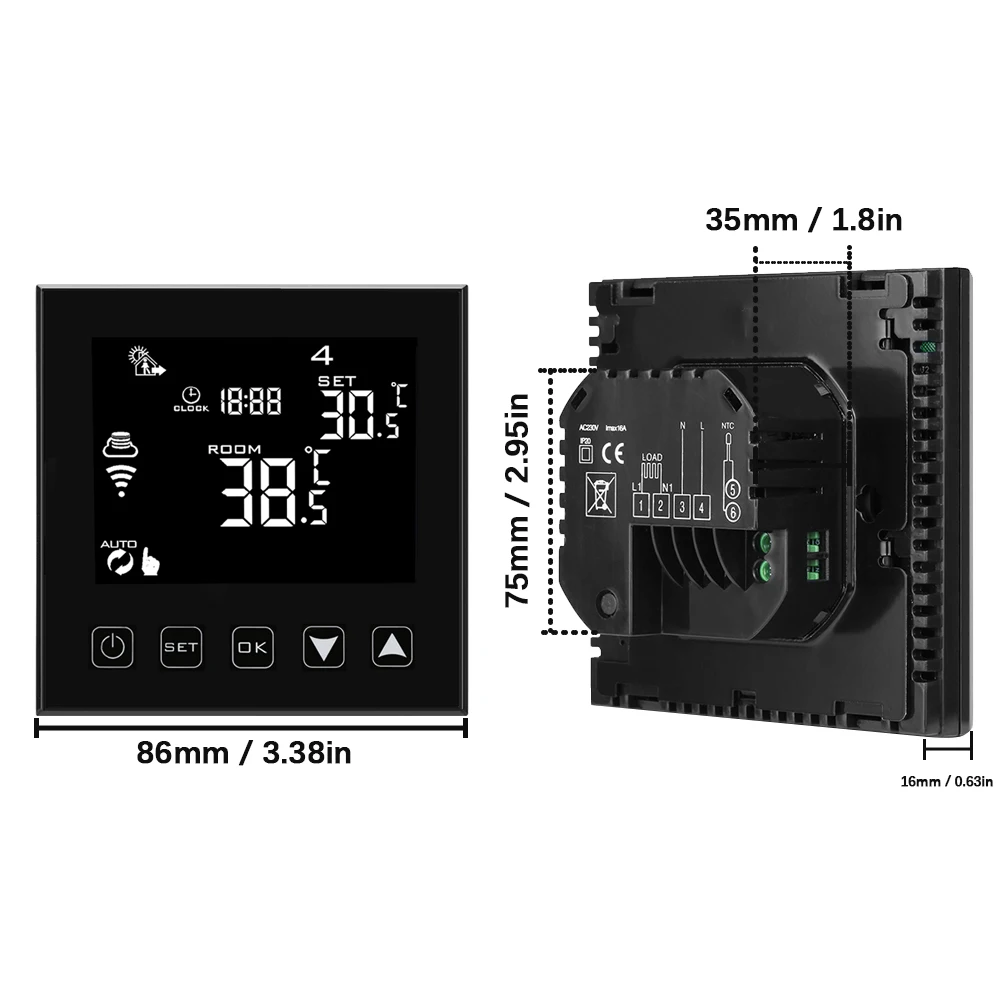 Termostato de calefacción eléctrica con Control Digital inteligente, interruptor de temperatura, Sensor de termómetro, LCD, calefacción de suelo