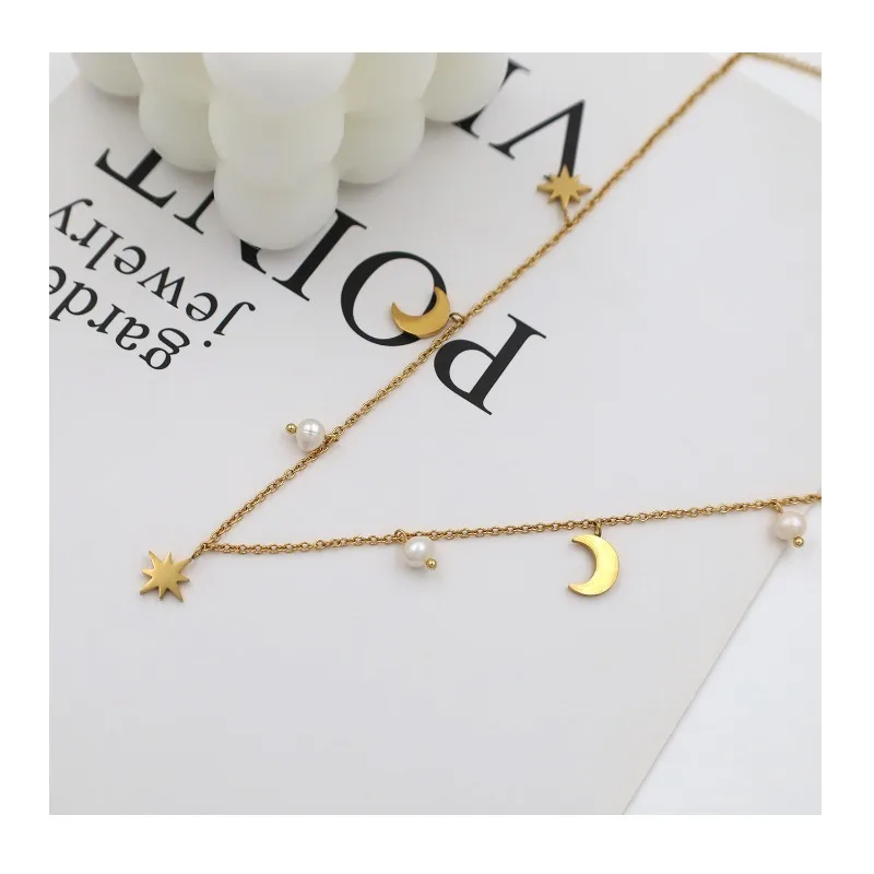 

Hot-selling Niche Light Luxury Collarbone Chain Fashion Personality Star Moon Pearl Necklace Female Versatile