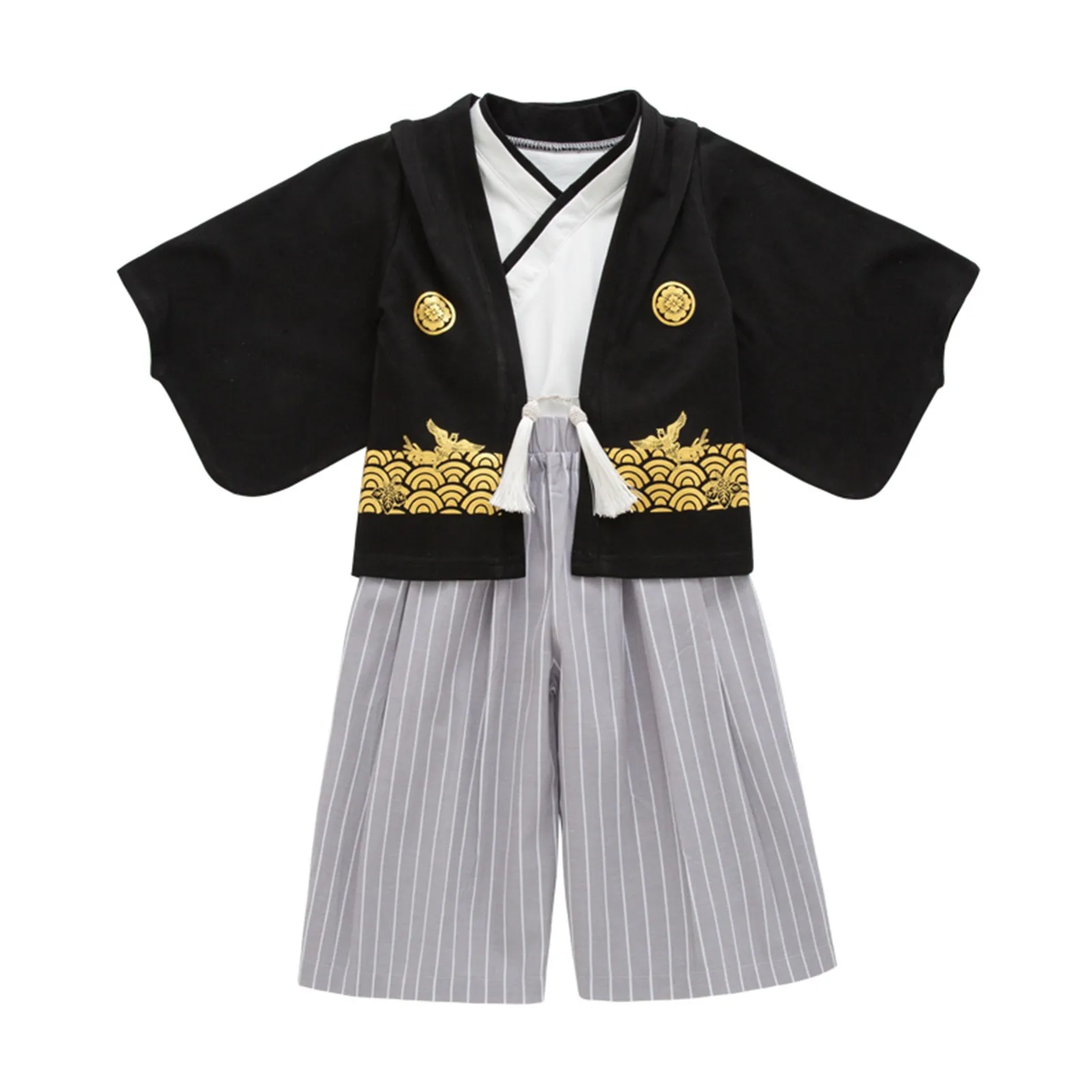 Boys' Kimono Set Traditional Jinbei Kimono For Weddings Graduations Cherry And Autumn Festivals Boys Winter Outfit