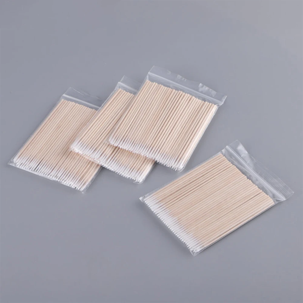 100 Tips/Bag Disposable Nail Wooden Handle Cotton Swabs Double Sided Makeup Multifunctional Cotton Sticks Manicure Pedicure Tool