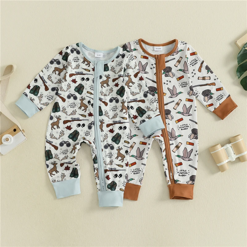 

Autumn Baby Boys Romper Long Sleeve Crewneck Elk Print Oblique Zipper Newborn Playsuit Jumpsuit Toddler Infant Fashion Clothes