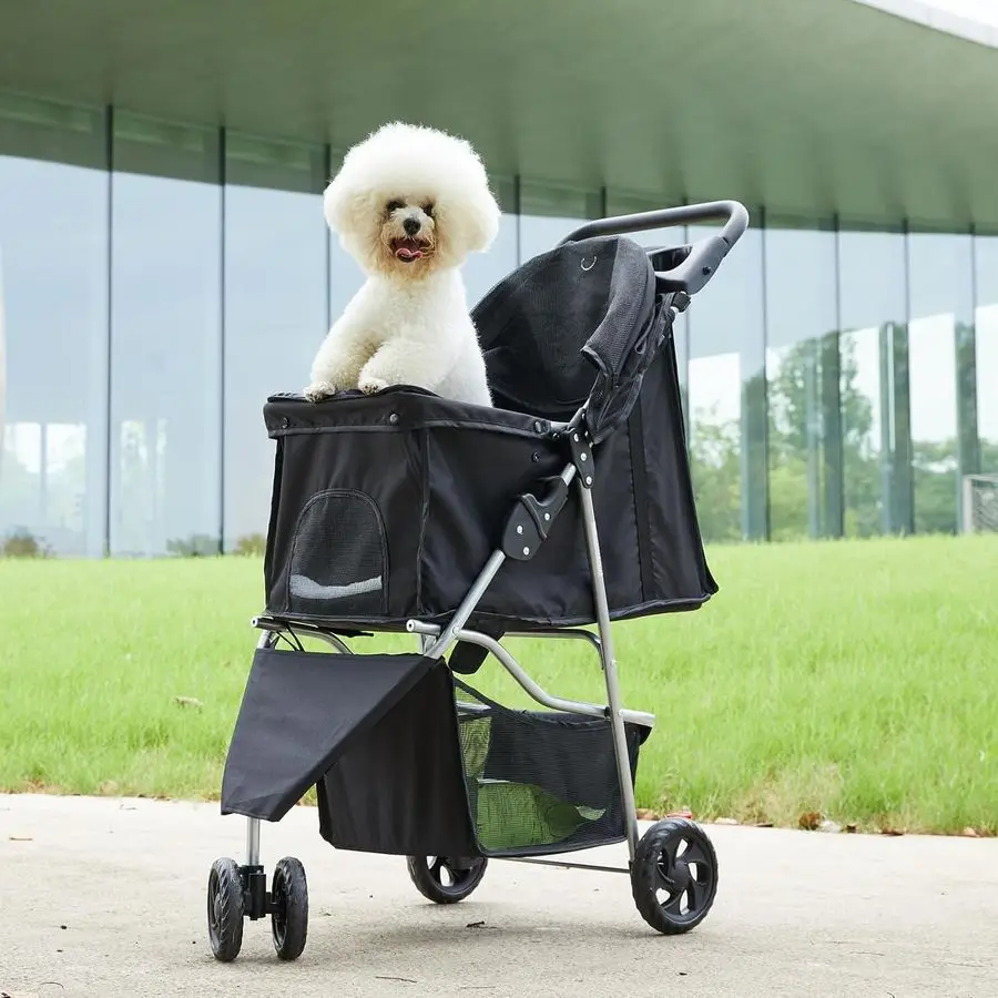 

Stroller for Dogs and Cats, Foldable 3Wheel Dog Stroller with Storage, Cup Holder and Waterproof Cover, Ideal for Small to Mediu