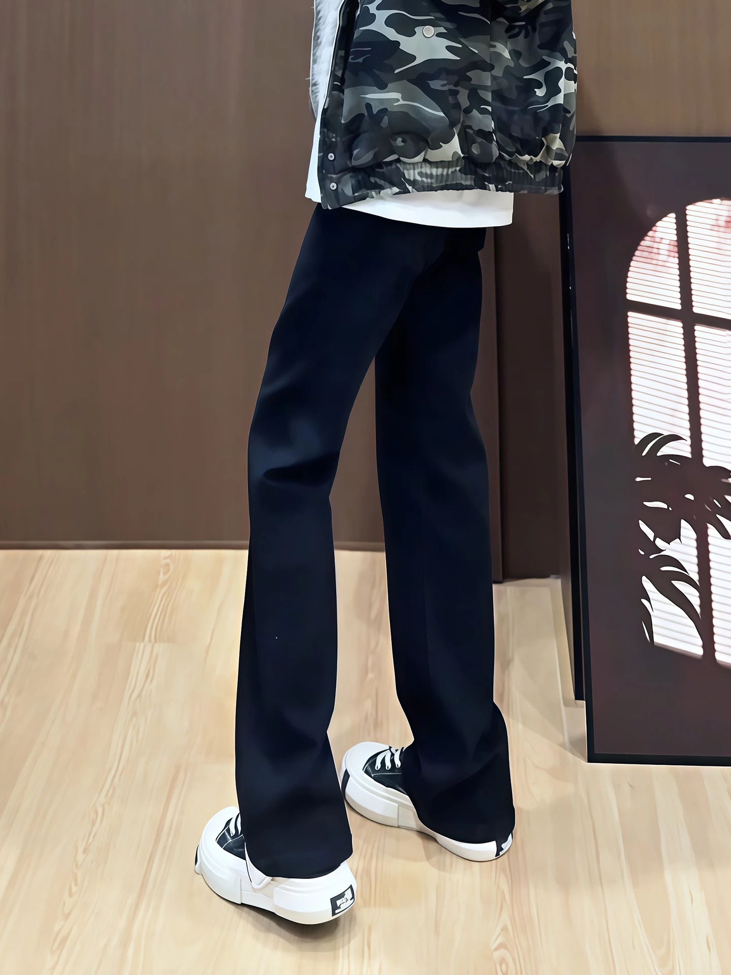 

Bla Fce Lined Thi Elastic Slimming Stretchy Straight Leg Jeans Men's Winter Casual Comfortable Anti-Bacterial Denim Pants