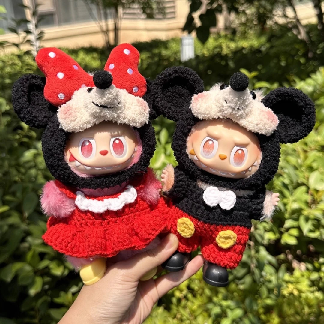 

(Только одежда) для виниловой куклы Labubu, одежда серии Disney, костюмы с Минни и Микки, вязаная кукольная одежда ручной работы, одежда для пар, кукольная одежда