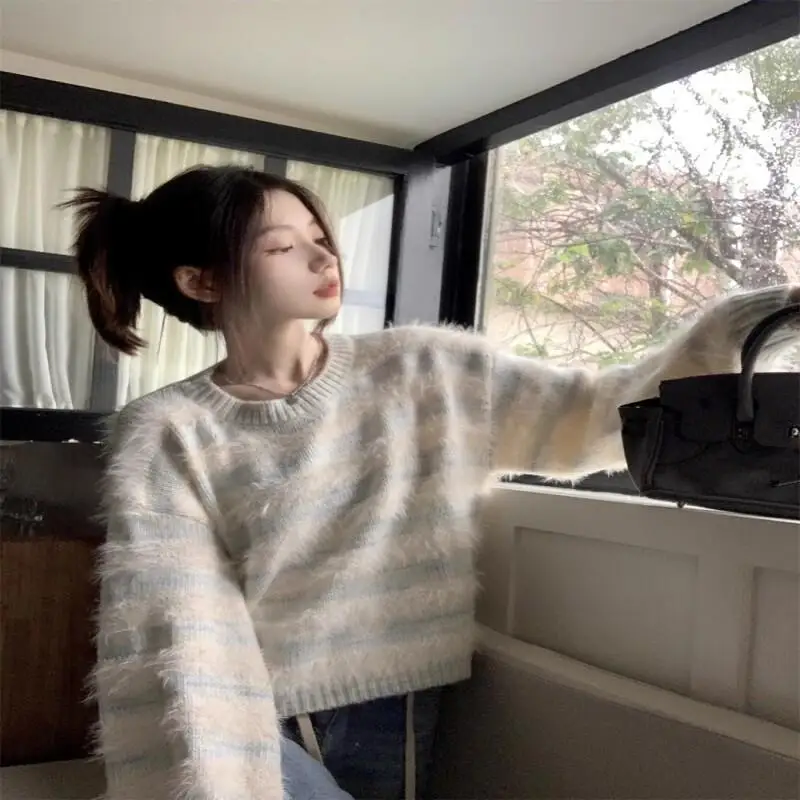 سترة صوفية ناعمة وشمعية للنساء في الخريف والشتاء، تصميم فضفاض وكسول، سترة قطيفة سميكة وحلوة #6