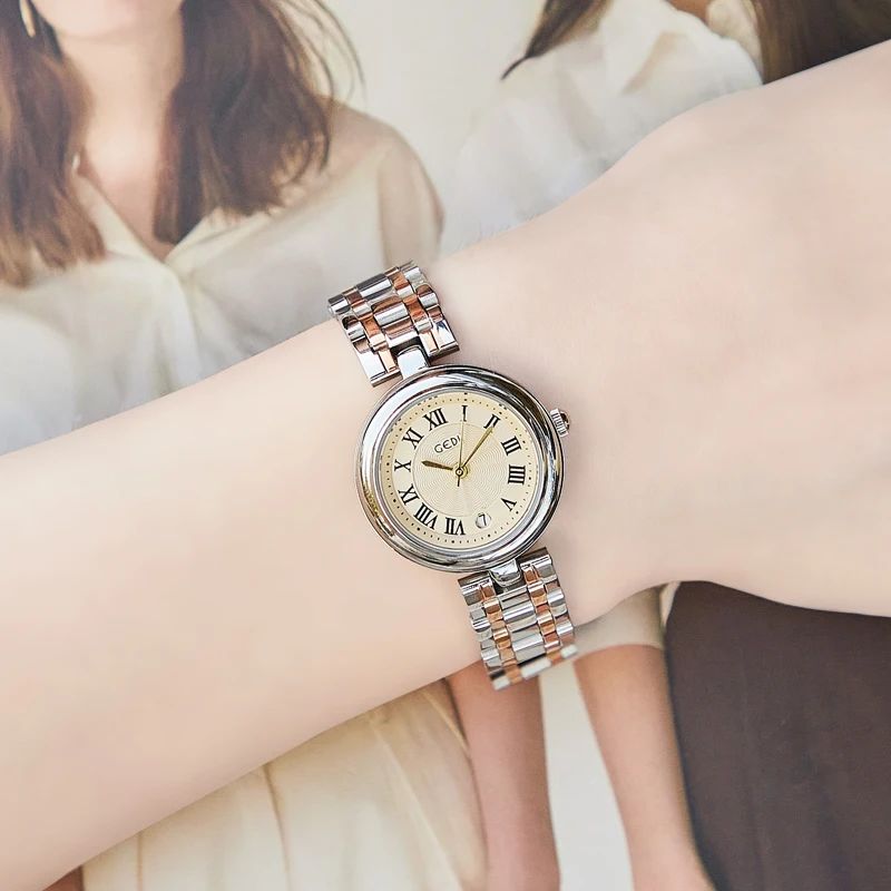 Light luxury high-end steel strap watch small and exquisite solid stainless steel watch ladies waterproof quartz watch