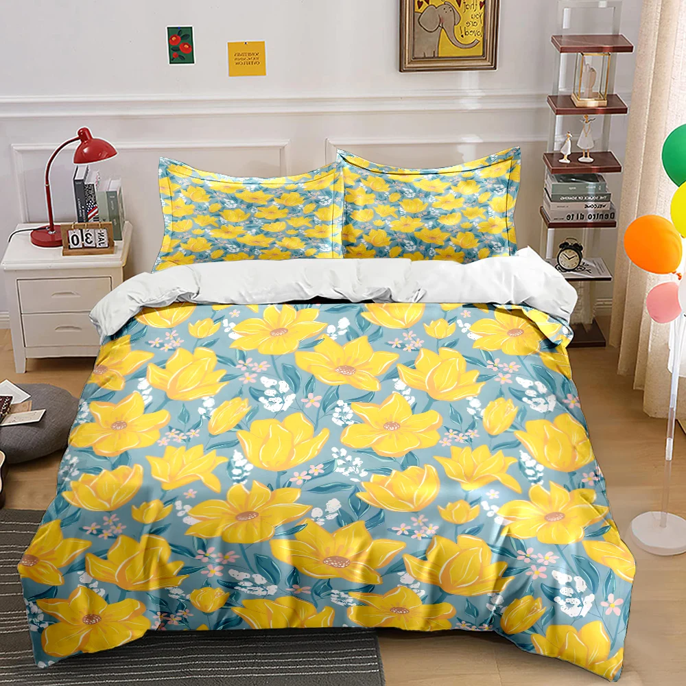 Yellow floral pattern background Print Soft Comfortable Duvet Cover Bedding Set Included 1*Duvet Cover  2*Pillowcases