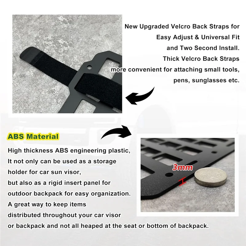 

Car Sun Visor Organizer, Vehicle Rigid Molle Panel, Pickup, SUV, Truck Equipment Modular For EDC Pouch Tool Holder