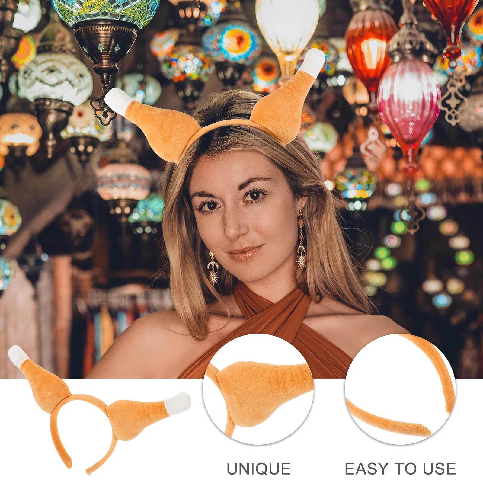 

Turkey Leg Headband Fabric Thanksgiving Party Accessory Lightweight Headdress For Adults Women Photo Props Decor