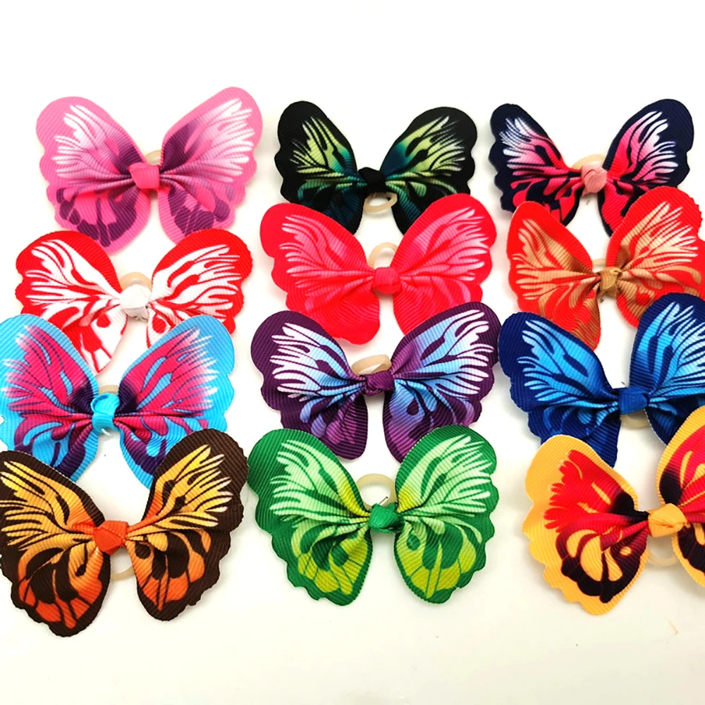 50/100pcs Dog Hair Accessories Cute Butterfly Cat Dog Hair Bows With Rubber Bands Dog Grooming Topknot Bows For Small Pets