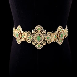 Green Rhinesotne Caftan Wedding Belts Gold Plated Long Chain Body Jewelr for Women Middle East Birdal Accessory Luxury Bijoux