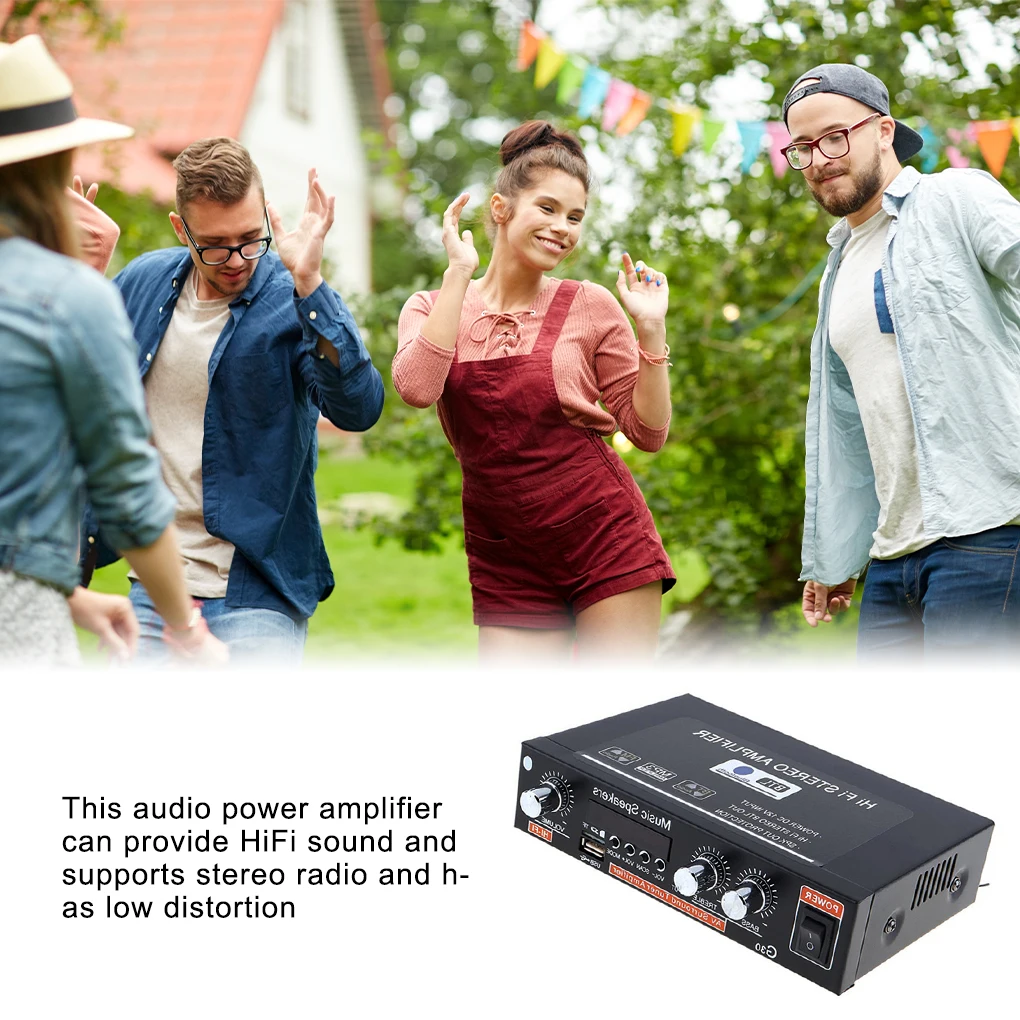 Audio Power Amplifier Stereo Radio Amp HiFi Sound Bluetooth Audio Power Amplifier, US Plug