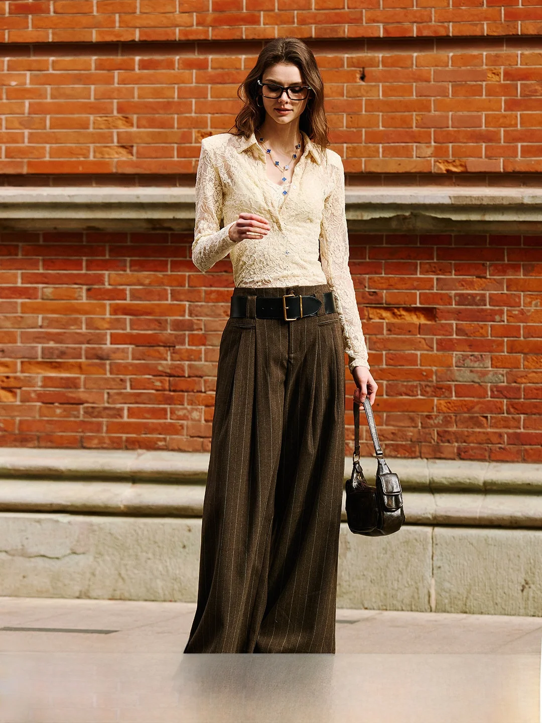 

Брюки женские Luna7xi Classic Retro, свободные, прямые, с высокой талией, в полоску, драпированные, широкие, длинные, повседневные, для осени и зимы