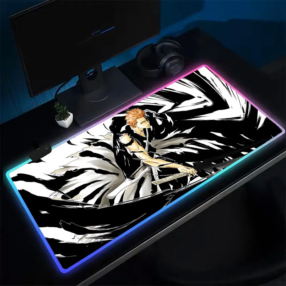 Anime B-Bleachs Mouse Pad Anime Gaming Mouse Pad LED Table Pads Backlit Rubber Desktop XXL Mousepad RGB Desk Mats