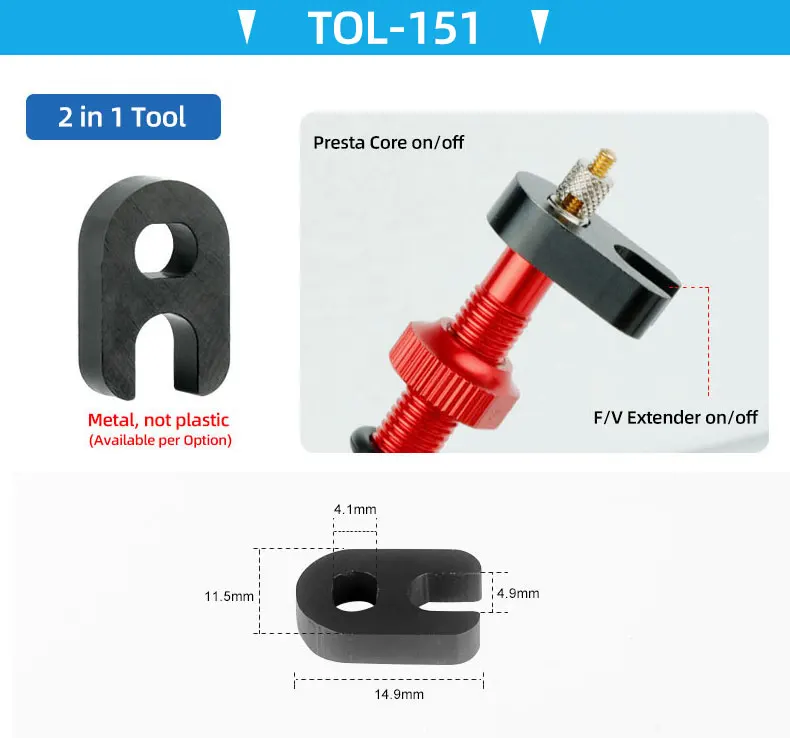 Fahrradventilwerkzeug Schrader Presta Kernschlüssel A/V Nipper Spanner F/V Extender Überholung Installation Service Eloxiertes Alaun. Legierung – Detail 6