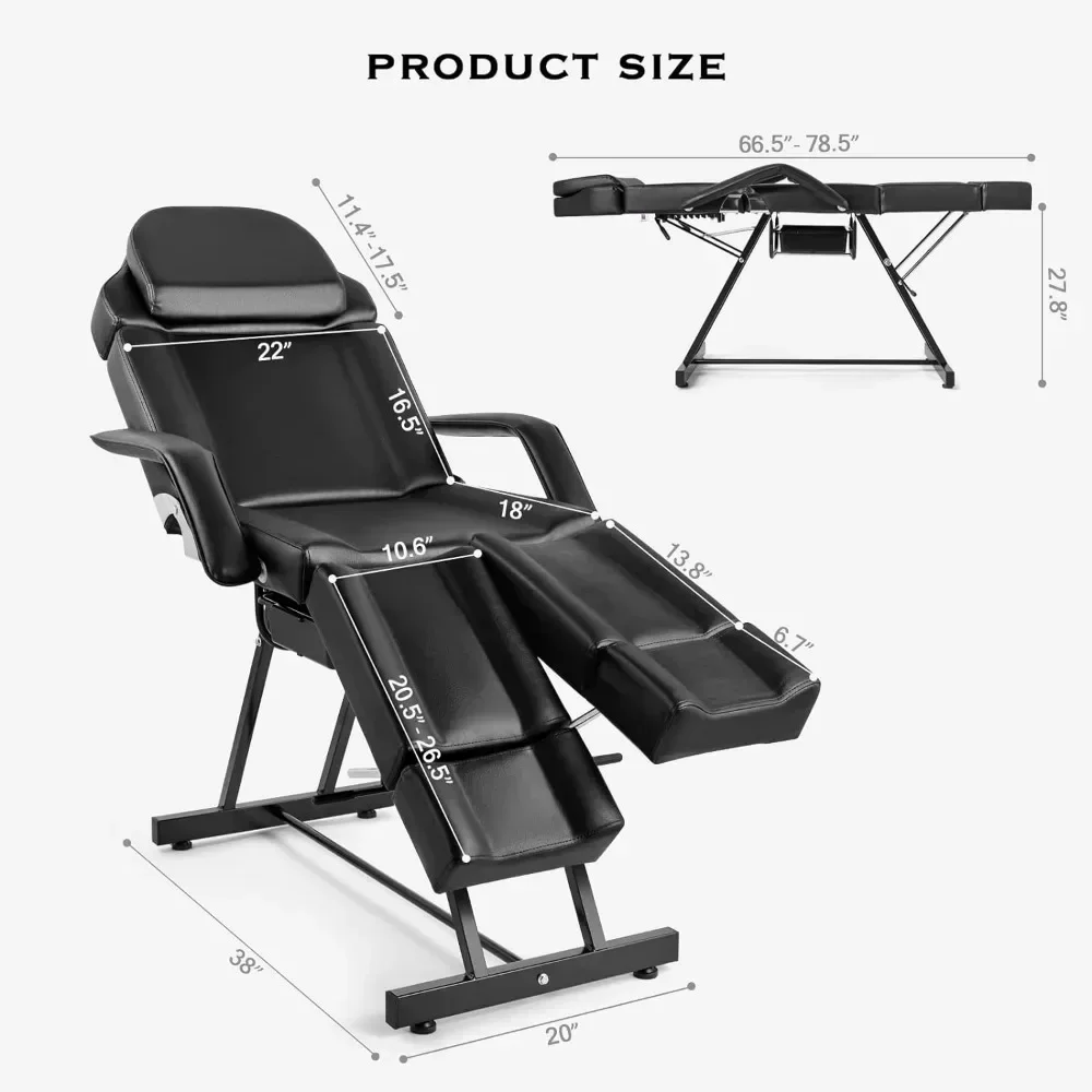 Hand Massage Table Facial Bed Massage Bed Lash Bed for Eyelash Extensions Salon Chair with Tray Split Footrests (Black)