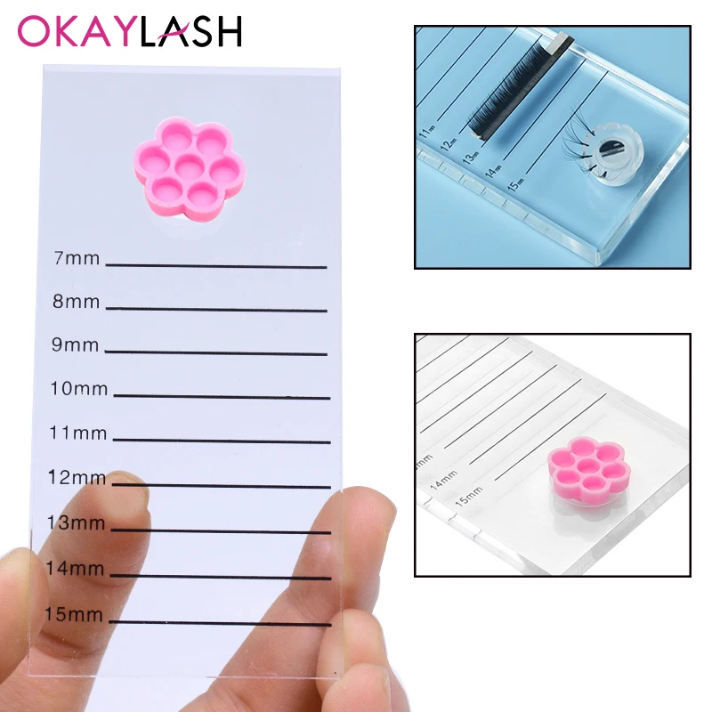 Clear Crystal Eyelash Extension Scale Board Mark Pad  2 In 1 Acrylic Graft Lash Pallet Plate With Glue Holder Cup Accessories