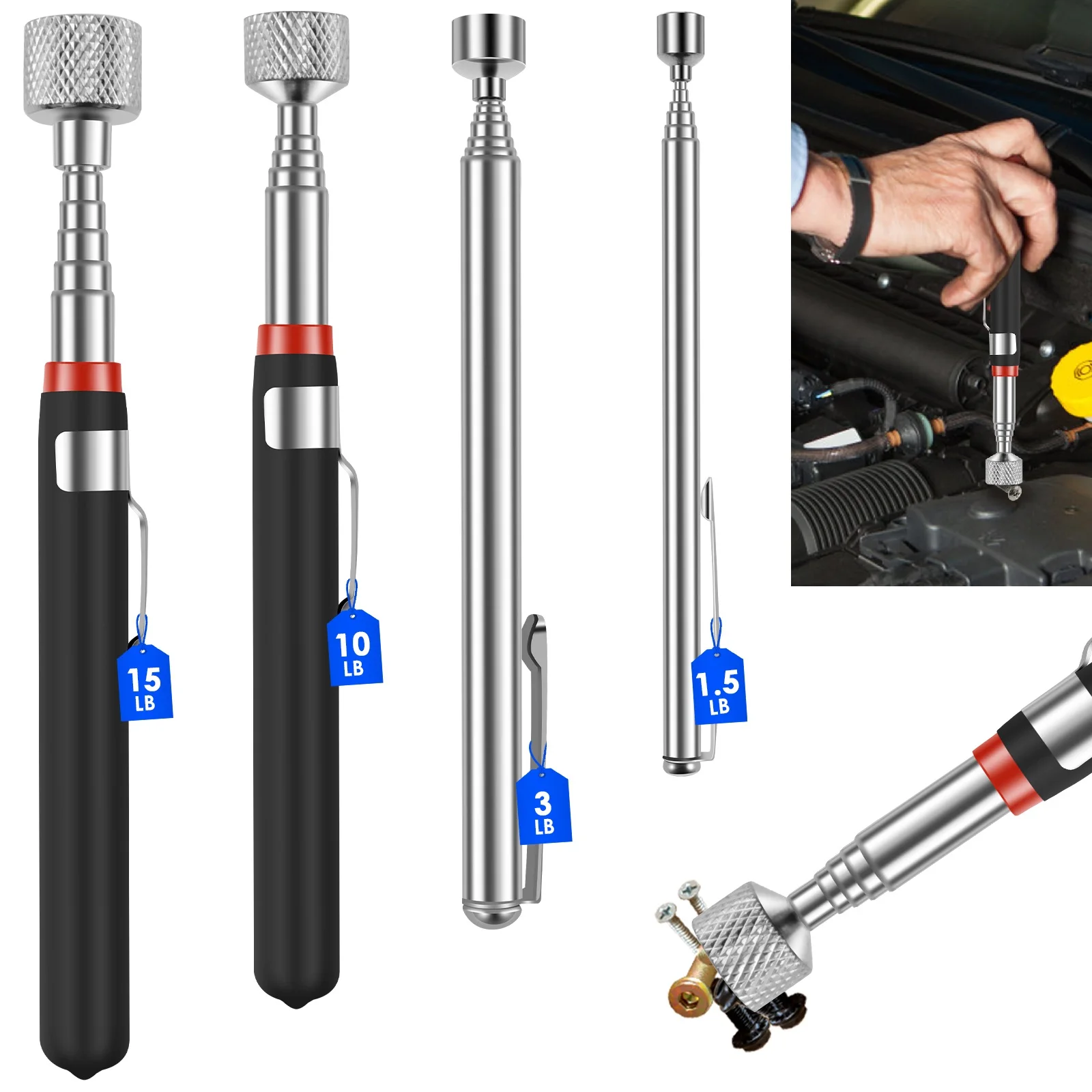 

Набор из 4/8 магнитных телескопических захватов-присосок с грузоподъемностью 1.5/3/10/15 фунтов для подбора металлических винтов и предметов