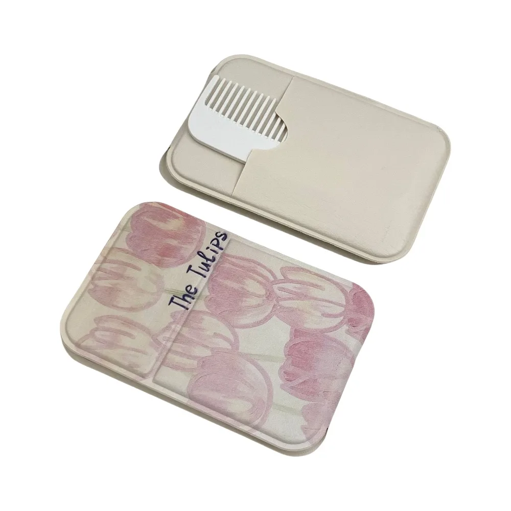 

PU Leather Cute Desktop Stand Mirror Tulip Flower Bowknot Compact Cosmetic Mirror Vanity Mirror Easy To Carry Delicate
