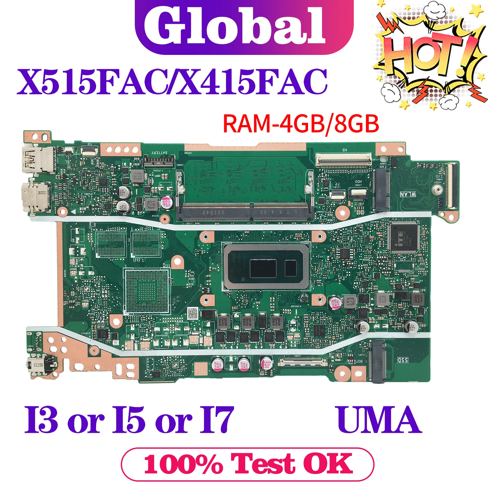 KEFU Mainboard For ASUS X409FAC X509FAC X515FAC X515FA F515F X515F X415FAC X415FA X415F F415F Laptop Motherboard i3 i5 i7