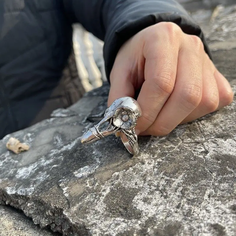 Vintage Fashion Personality Rose Crow Ring Unisex Hip Hop Punk Open Ring Banquet Jewelry Accessories Gift