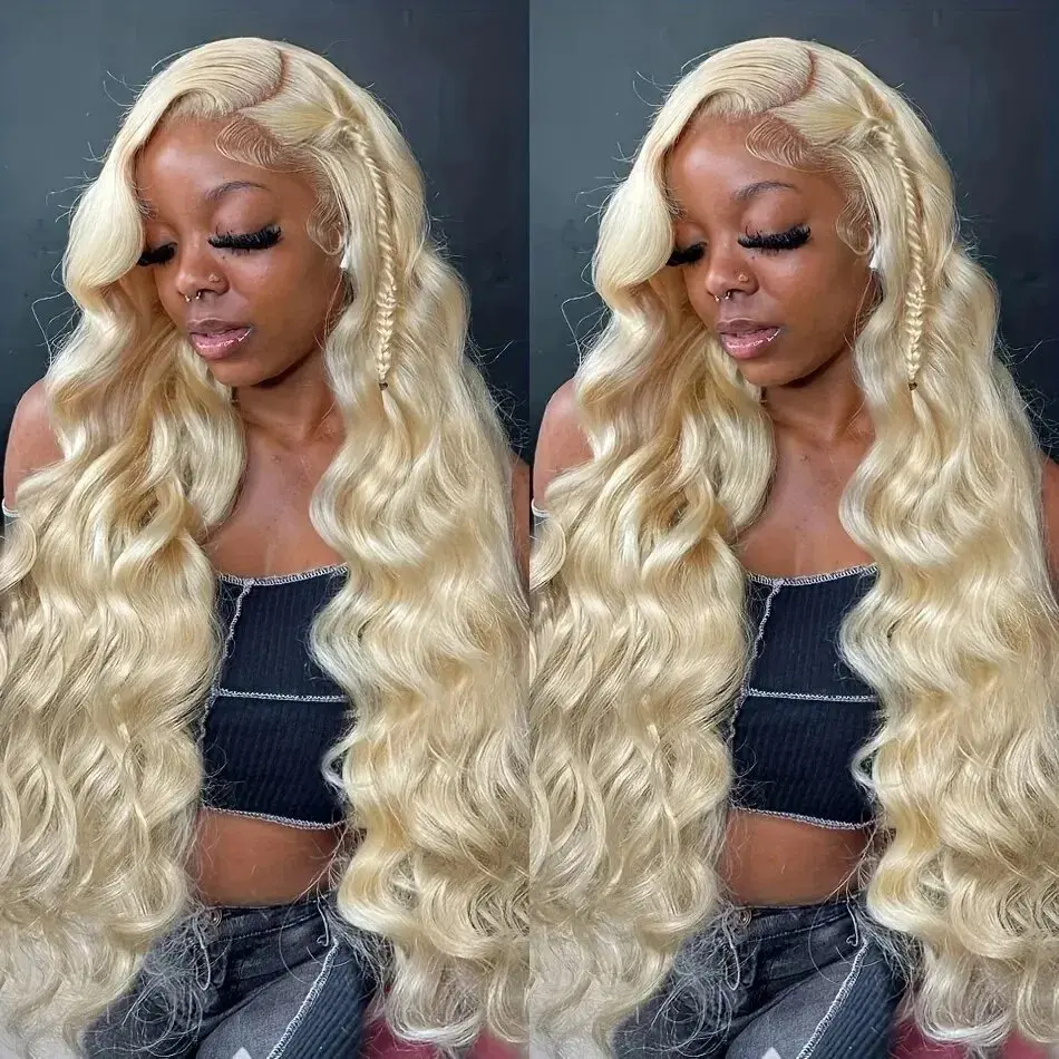 13x4 Human Hair 20 Inch Blonde 613 HD Lace Wig  13X6 Front Blonde Wavy Body Glueless Water Wave  Wig 150 Density