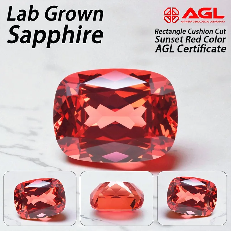 

Rectangle Cushion Cut Lab Grown Sapphire Sunset Red Color for DIY Advanced Jewelry Making Materials with Certificate Wholesale