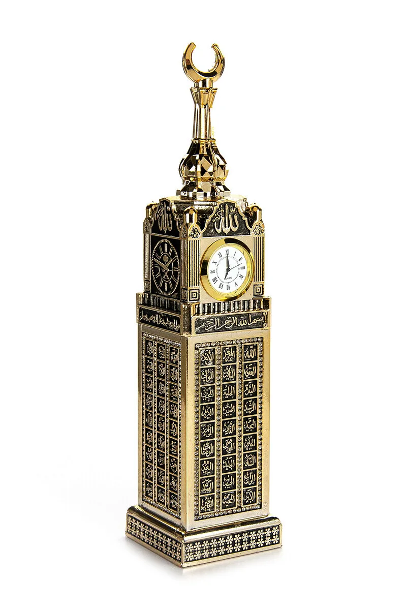 

Kaaba Zamzem Tower Miniature Maket With IQRAH Clock Religious Gift Trinket Gold Color