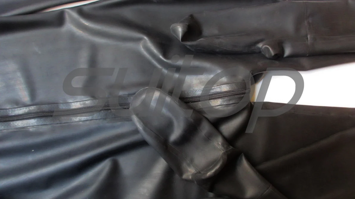 Suitop Мужской латексный комбинезон с полным покрытием, резиновый зентай с пени, презерватив для мужчин (молния сзади) (только открытый нос)