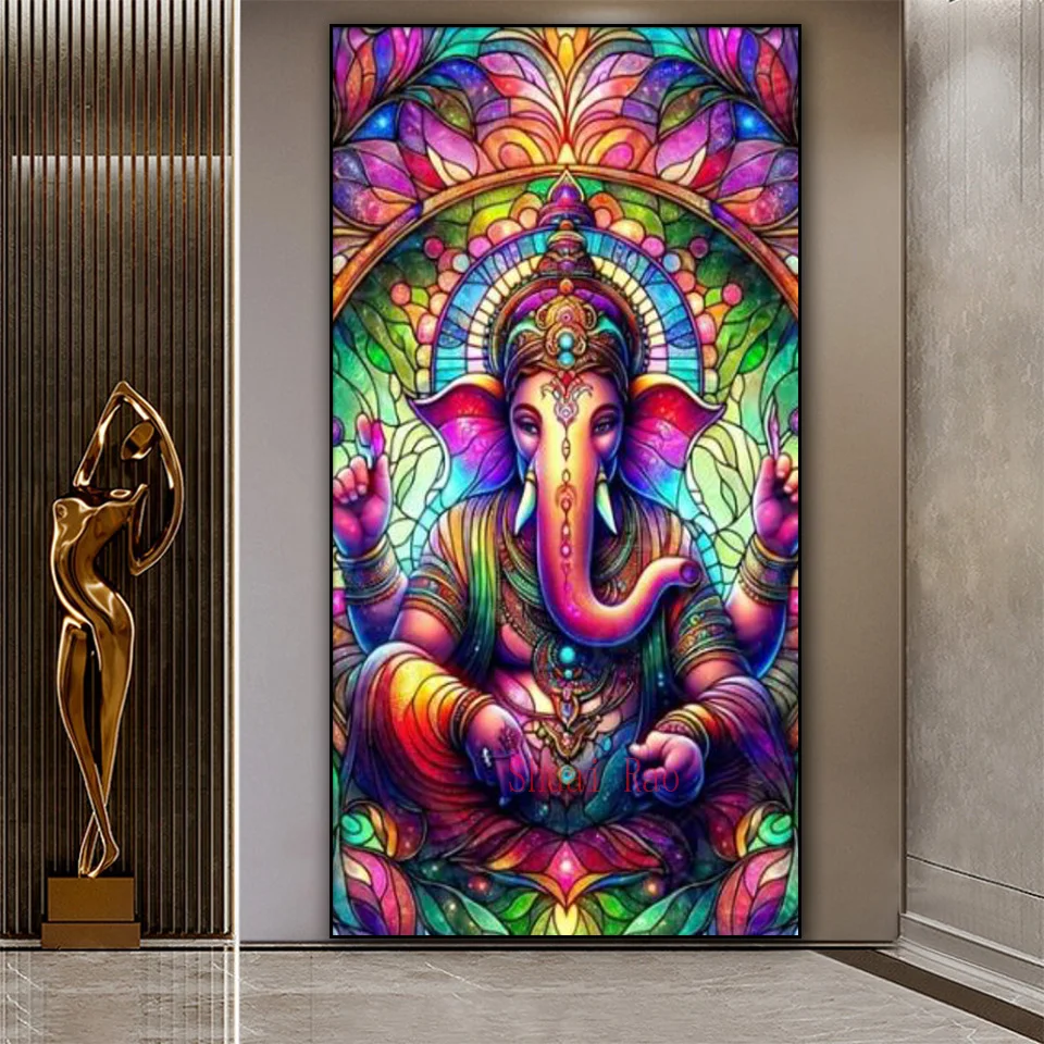 Ganesha Stained Glass Hindu Diy Diamond Painting Full Square Round Diamond Embroidery Cross Stitch Mosaic Picture Home Decor