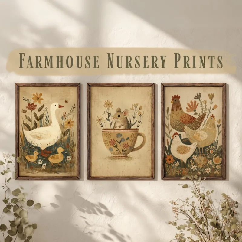 1/3pcs Chicken Goose & Mouse Farmhouse Animal Canvas Prints Retro Country Kitchen Nursery Wall Art Posters for Modern Home Decor
