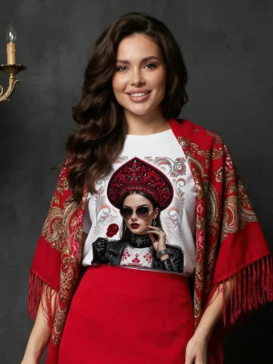 Vintage Russisches Porträt Grafik-Print T-Shirt Damen Weiß Sommer Mode O-Ausschnitt Oversize T-Shirt Streetwear Kleidung