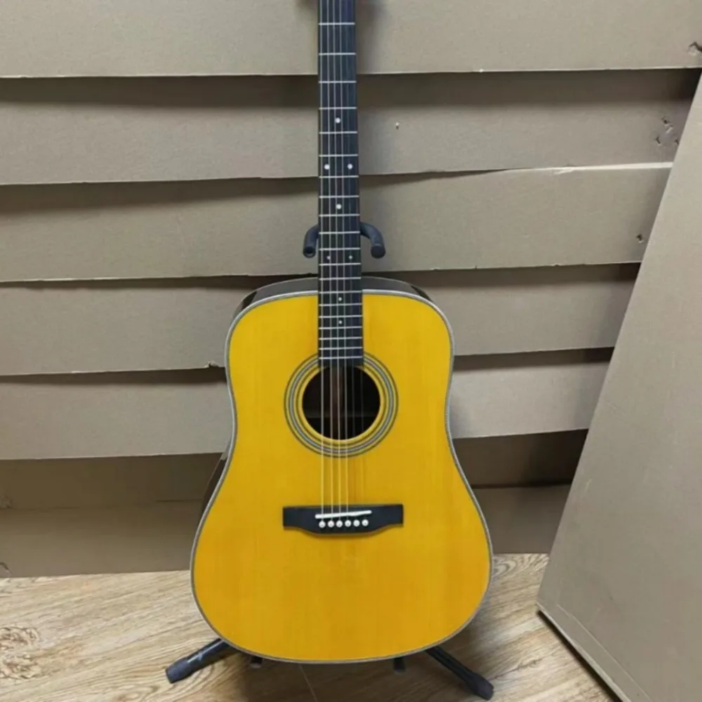 Vintage Yellow Natural Wood Finish 41-inch 6-String Folk Acoustic Guitar HD28 Solid Spruce Top, Rosewood Back and Sides—Ideal for Beginners and Intermediate Players Perfect As A Gift