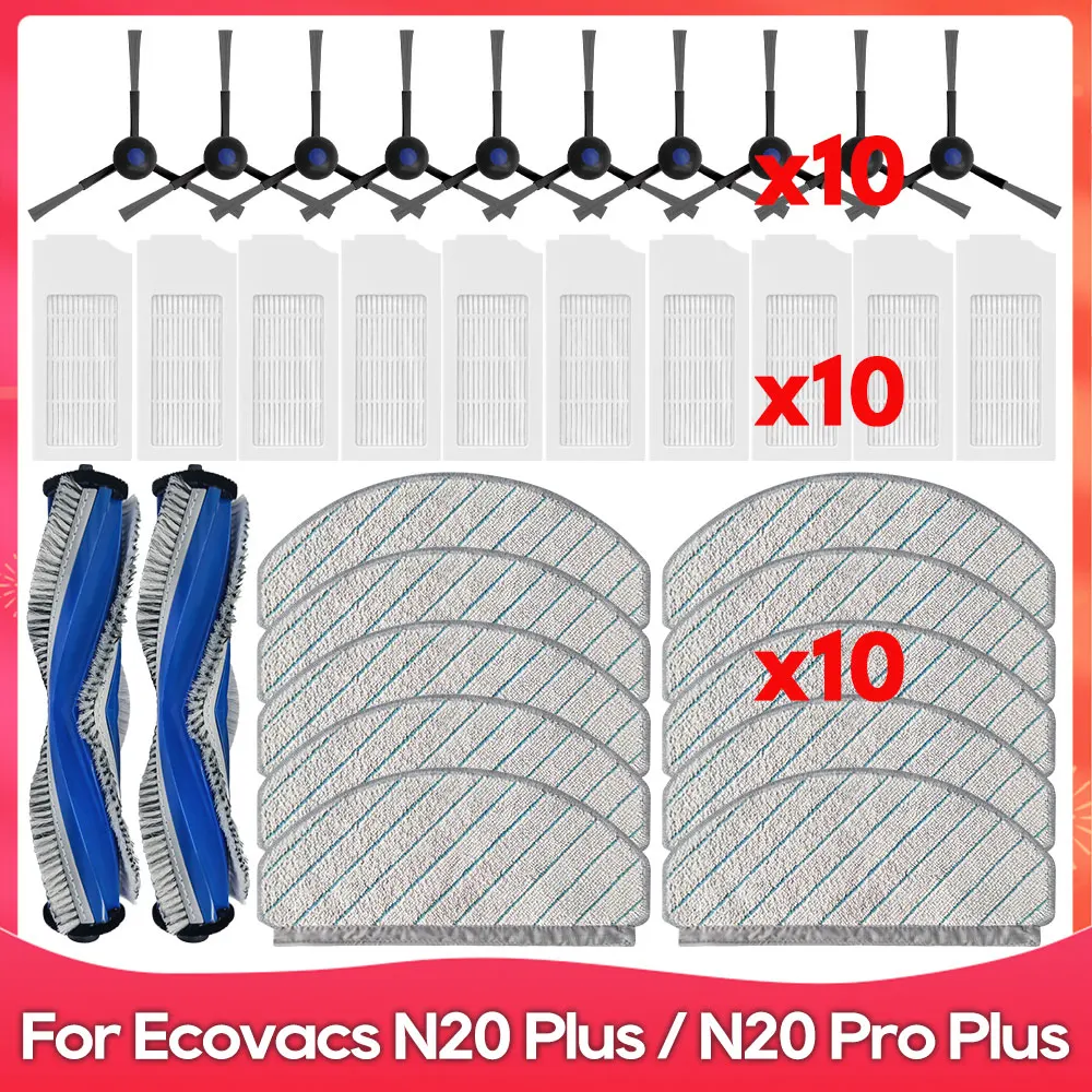 Compatibile per ( Ecovacs Debot N20 / N20 Plus / N20 Pro Plus )  Accessorio per aspirapolvere robot: panno per la pulizia, filtro, spazzola laterale a rullo