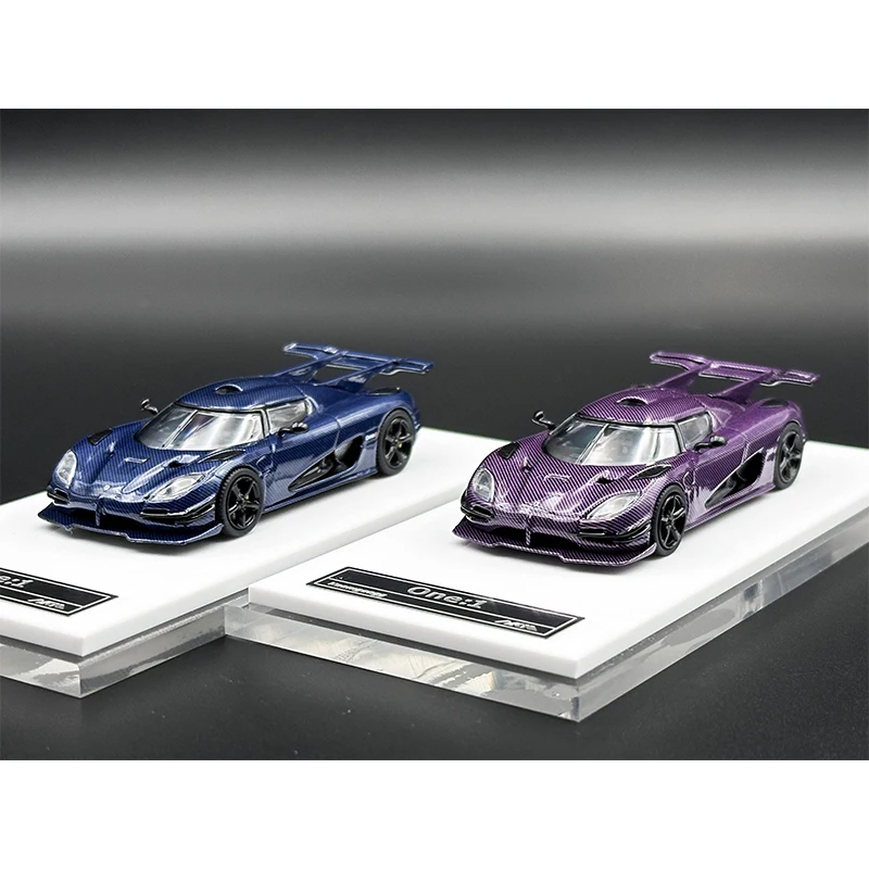 HKM In Stock 1:64 Agera One 1 Blue Purple Carbon Grain Diecast Diorama Car Model Collection Miniature Carros Toys