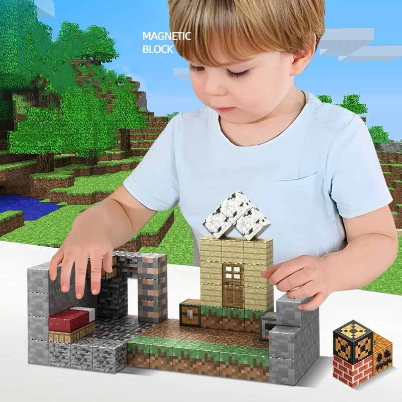 Magnetyczne klocki Mine World Cube Magnet World Set dla dzieci w wieku 3+ DIY Model Dzieci Łodyga Najlepsza zabawka sensoryczna Montessori