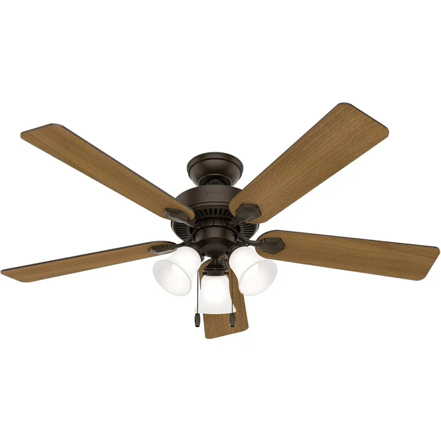 

52-inch Swanson New Bronze LED Ceiling Fan with Pull Chain for Bedroom Energy-Efficient Indoor Living Room and Bedroom Decor Mo