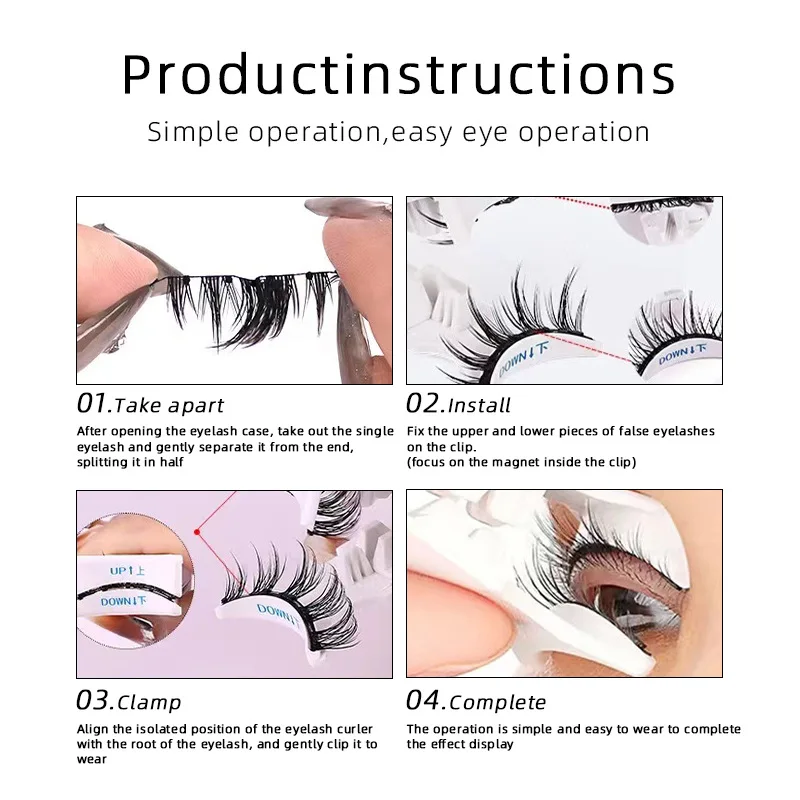 1 Paar 3 magnetische Wimpern, violette Box, magnetische falsche Wimpern, kleberfrei, natürlich wiederverwendbar, magnetische Wimpern mit Clip-Set