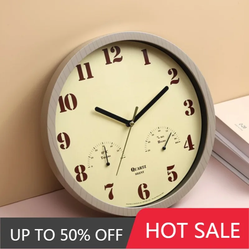 Simple Wall Clocks Nordic Morden Quartz Wall Clock Luxury Cute Round Clocks With Thermometer Household Bedroom Decorations